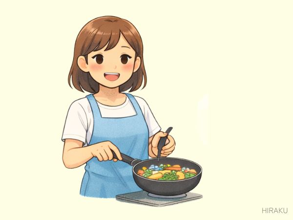 料理をする女性