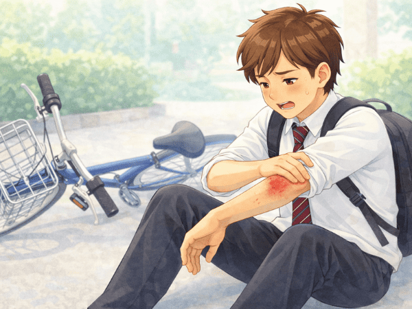 自転車　転倒　けが　男子学生