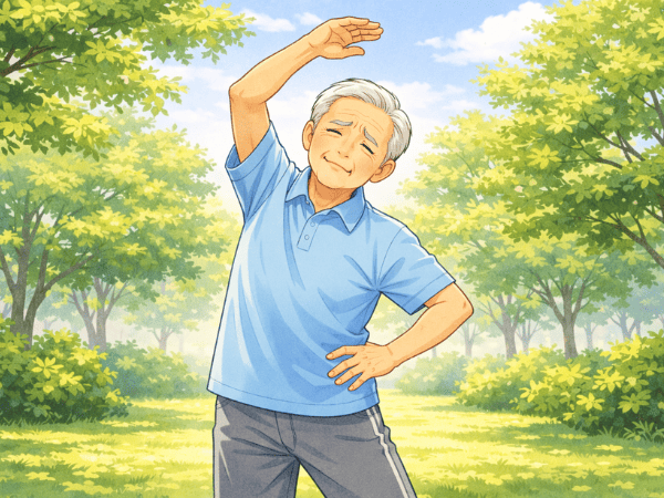 ラジオ体操をする老人
