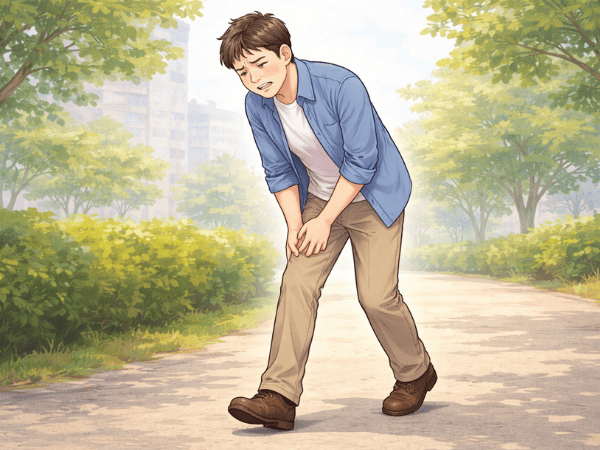 痛みを庇う歩き方をする男性