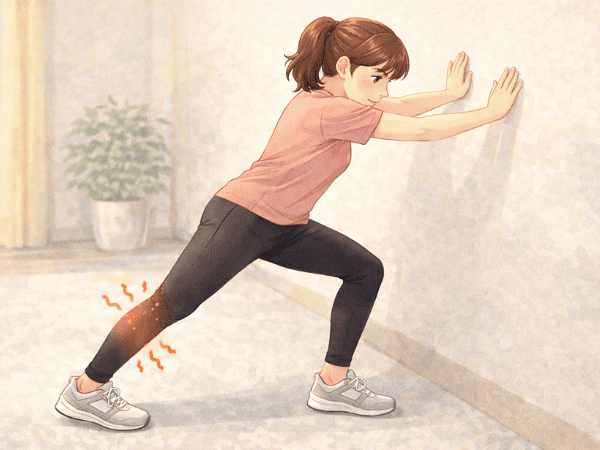 ふくらはぎのストレッチをする女性