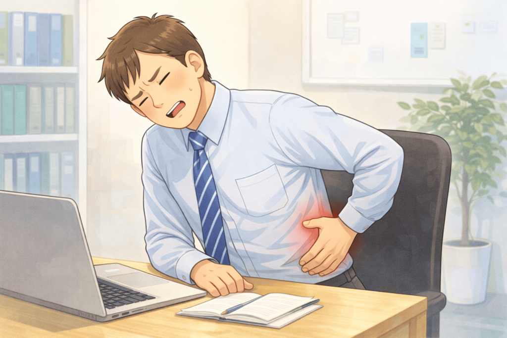 肋骨まわりが痛む男性