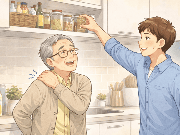 肩が痛くて腕が上がらない高齢男性