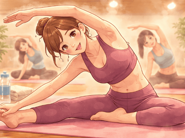 ホットヨガ　汗　女性　ストレッチ